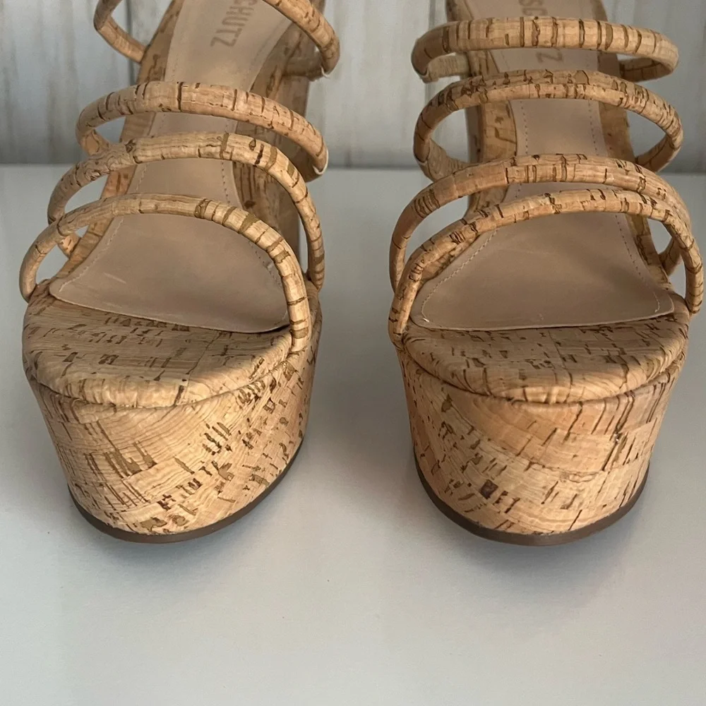 SCHUTZ Cari Slip On Tan Platform Wedge Sandals - Picture 7 of 11